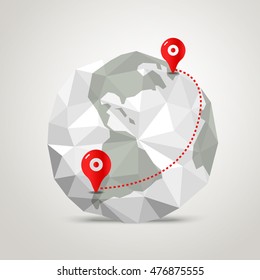 The Earth with abstract World map. Infographic template with pins 