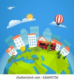 The Earth with abstract World map. Infographic template