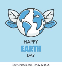 Tierra adornada con hojas azules, ilustración vectorial, aislado en azul, ideal para saludos del Día de la Tierra y mensajes ecológicos.