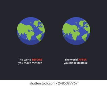 The Earth after and before making the mistake. Vector Illustration