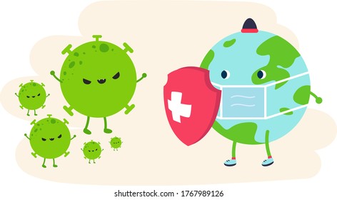 Earth is against the concept of a virus. Vector illustration in flat style for medical designs, infographics.