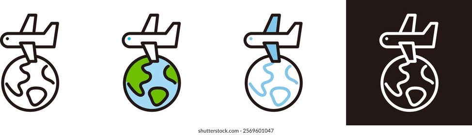 Earth and airplane icon. Image illustration of travel, business, and language study abroad.