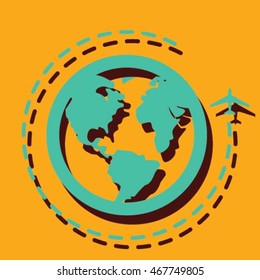 Earth airplane icon. Vector icon