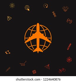 Earth and Airplane logo. Graphic elements for your design
