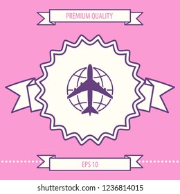 Earth and Airplane logo. Graphic elements for your design