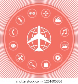 Earth and Airplane logo. Graphic elements for your design