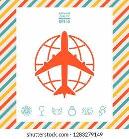 Earth and Airplane logo. Graphic elements for your design