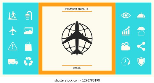 Earth and Airplane logo. Graphic elements for your design