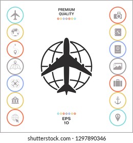 Earth and Airplane logo. Graphic elements for your design