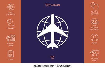 Earth and Airplane logo. Graphic elements for your design