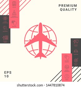 Earth and Airplane logo. Graphic elements for your design