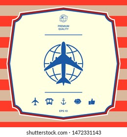 Earth and Airplane logo. Graphic elements for your design