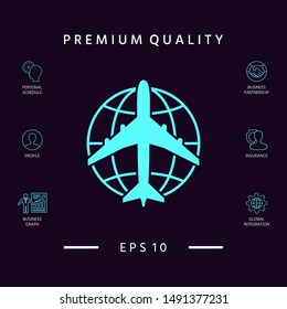 Earth and Airplane logo. Graphic elements for your design