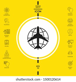 Earth and Airplane logo. Graphic elements for your design