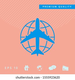 Earth and Airplane logo. Graphic elements for your design