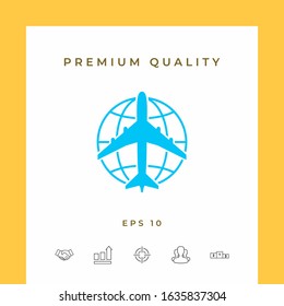 Earth and Airplane logo. Graphic elements for your design