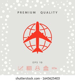 Logo der Erde und des Flugzeugs. Grafische Elemente für Ihr Design