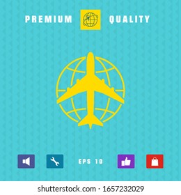 Logo de la Tierra y el avión. Elementos gráficos para el diseño