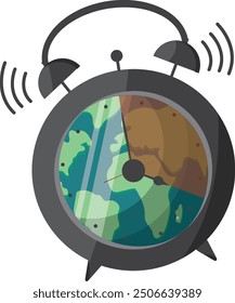 Earth as Alarm Clock Illustration. Global warming illustration. Climate change concept. Environmental urgency concept	