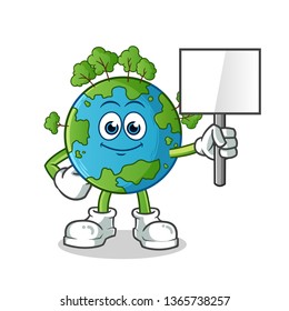 earth announcement board mascot vector cartoon illustration