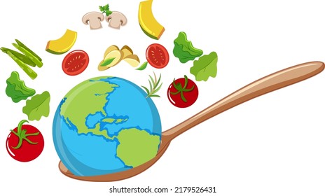 Earth around with food and vegetable illustration