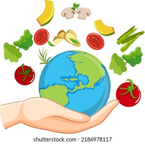 Earth around with food and vegetable illustration