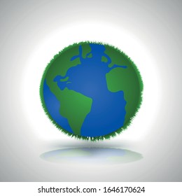 La Tierra alrededor con ilustración vectorial de césped para el concepto del Día de la Tierra y el afiche del Día de la Tierra.