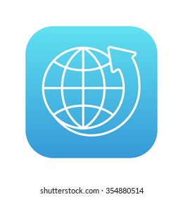 Earth and arrow around line icon for web, mobile and infographics. Vector white icon on the blue gradient square with rounded corners isolated on white background.