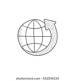 Earth and arrow around vector sketch icon isolated on background. Hand drawn Earth and arrow around icon. Earth and arrow around sketch icon for infographic, website or app.
