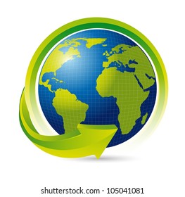 earth with arrow over white background. vector illustration
