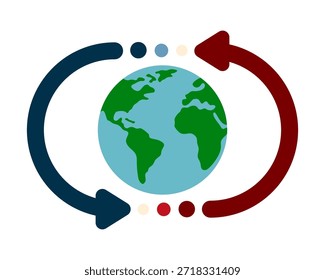 Tierra con flechas en un estilo de mapeo abstracto, Globo con flechas rodeando el Vector.