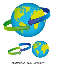 earth with arrows around isolated over white background vector