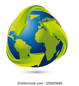 earth with arrows with shadow over white background. vector illustration