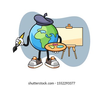 Earth artist cartoon. Mascot Character vector.