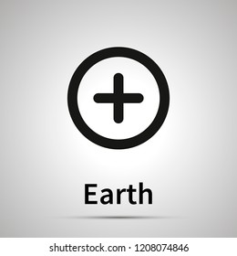 Earth astronomical sign, simple black icon with shadow on gray