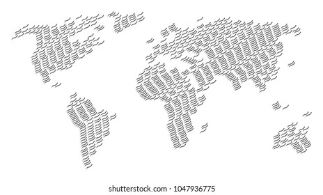 Earth atlas pattern made of annelid worm elements. Vector annelid worm design elements are united into mosaic world collage.