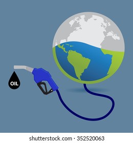 Earth attached to petroleum nozzle, vector illustration