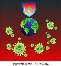 Ataque de la Tierra por la ilustración del virus covid-19, aislado en el fondo rojo, 27 de julio de 2021