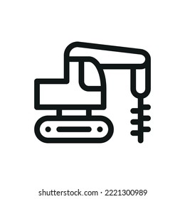 Earth auger excavator isolated icon, earth drilling auger machine outline vector symbol with editable stroke