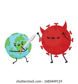 Earth and bacteria character design. planet vector. symbol. logo design. earth day mascot. Sick Earth.