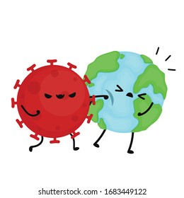Earth and bacteria character design. planet vector. symbol. logo design. earth day mascot. Sick Earth.