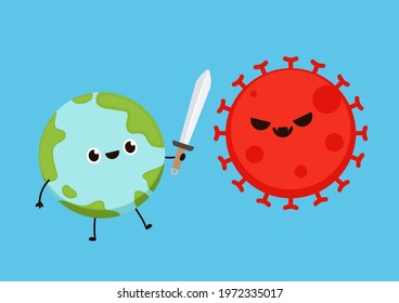 Earth and bacteria character design. planet vector. symbol. logo design. earth day mascot. Sick Earth.