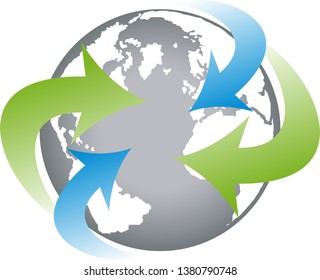 Earth ball and arrows logo
