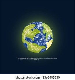 Earth ball with dark background. Earth Day Poster. Ecological concept. Vector illustration