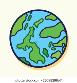 Ilustración vectorial de bola terrestre aislada en fondo cuadrado de color crema claro. Sencillo dibujo de dibujos animados planos.