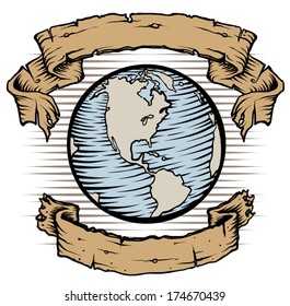 Earth with Banner Ribbons