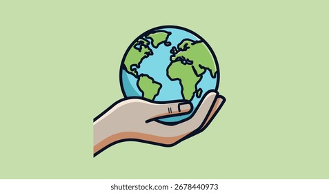 A Terra sendo segurada em uma mão, simbolizando o cuidado e a proteção do planeta.
