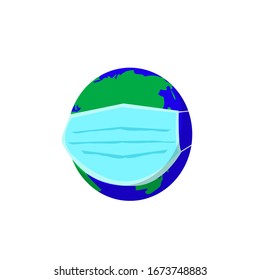 Earth is being put on a mask to protect against the deadly virus that swept across the globe vector illustration