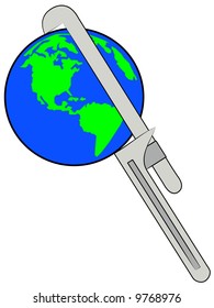 earth being squeezed with a pipe wrench - vector