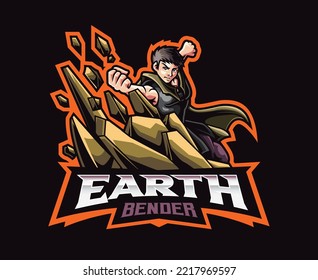 Earth bender mascot logo design. Vector illustration man with power of the elements of the earth. Logo illustration for mascot or symbol and identity, emblem sports or e-sports gaming team